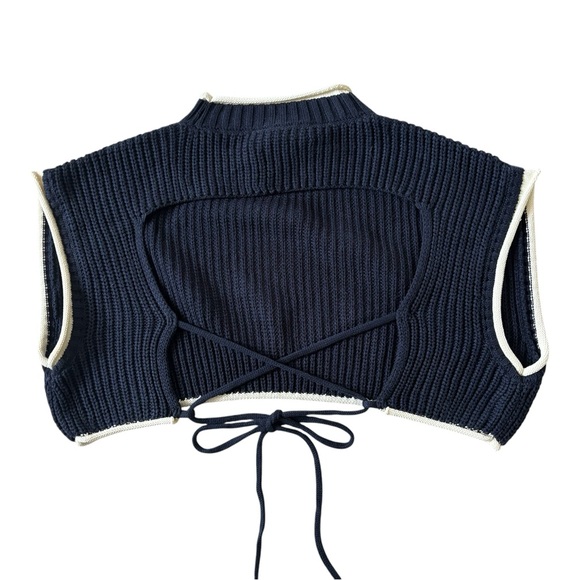 ZARA Navy Knit Crop Open Back Lace Up Sweater 2712/027/250 M - Picture 4 of 11